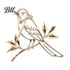 Hollow Bird Brooch Golden Plated Brooch, Standing on Branch Retro Clothing Accessories Lapel Pin, Hats Bags Scarves Clothes Decorative Accessory