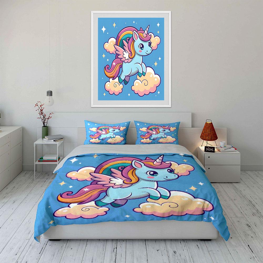 Cute Flying Unicorn Bedding Set Bedding Duvet Cover Set Duvet Cover Pillowcases (1 * Duvet Cover 2 * Pillowcases, without duvet insert)