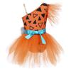 Girls Cavegirl Outfit Patchwork Tutu Dress Adjustable Strap Mesh Short Sleeve Built In Briefs 3D Bone Belt Prehistoric Costume