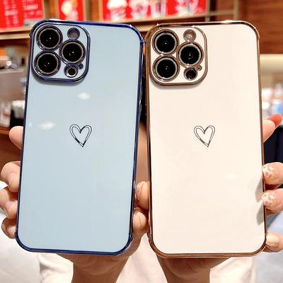 Роскошный чехол для телефона с гальваническим покрытием Love Heart для Iphone 11 12 13 14 Pro Max Xs X Xr 7 8 Plus Se 2020, мини-мягкий силиконовый чехол
