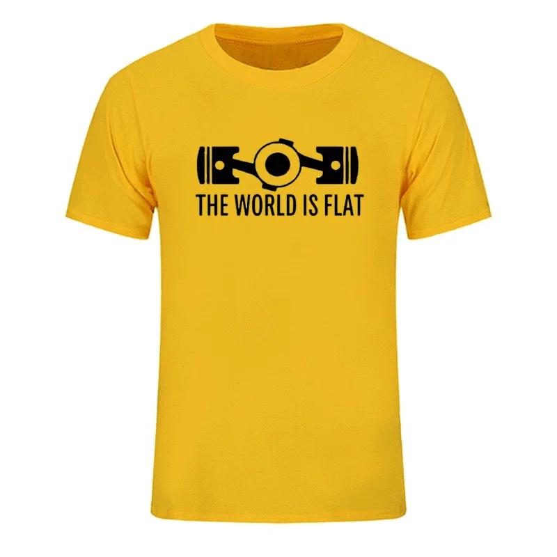 Новая летняя футболка с надписью «The World Is Flat Engine» с коротким рукавом, фирменные футболки, новый стиль, мужские хлопковые футболки с круглым вырезом, модная уличная одежда