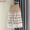 Women Casual Mesh Splice Summer Midi Skirts