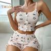 Женский пижамный комплект из 2 предметов с принтом, укороченный топ без рукавов и шорты, комплект одежды для сна, летние комплекты для отдыха в рубчик