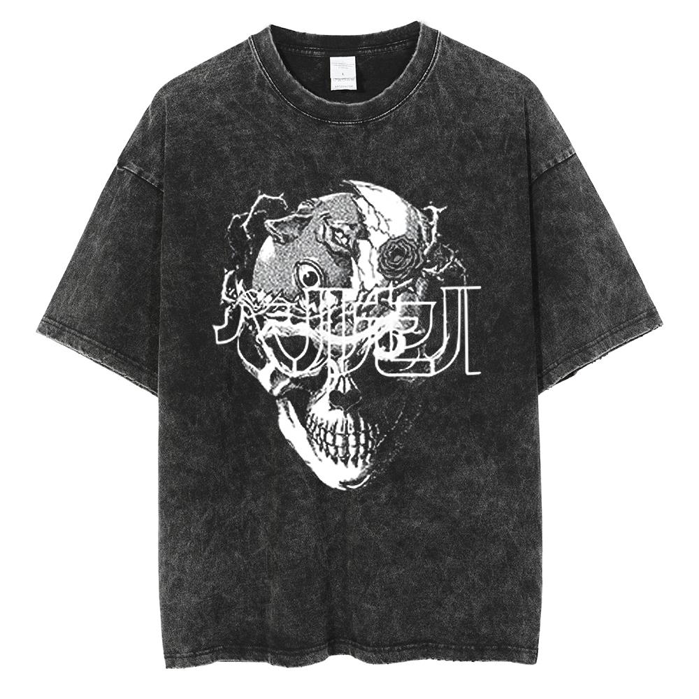 Vintage Washed Berserk TShirt for Men Women Retro Anime Skull Graphic Tees Oversized Streetwear Cotton Short Sleeve T Shirts