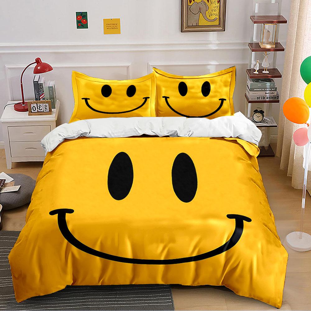 Smiley Face Yellow Print Bedding Duvet Cover Set Duvet Cover Pillowcases (1*Duvet Cover 2*Pillowcases, without duvet insert)