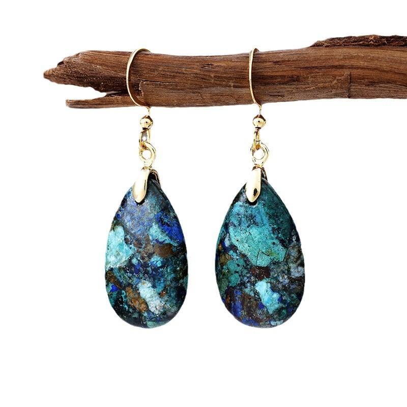 Luxury hot-selling natural stone water drop earrings, ear hooks, European and American designers, literary and retro jewelry, earrings jewelry