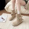 Fashion Retro Style Bow Short Boots Women's Autumn and Winter Design Sense Lace-up Single Boots with Skirt Solid Color Martin Boots