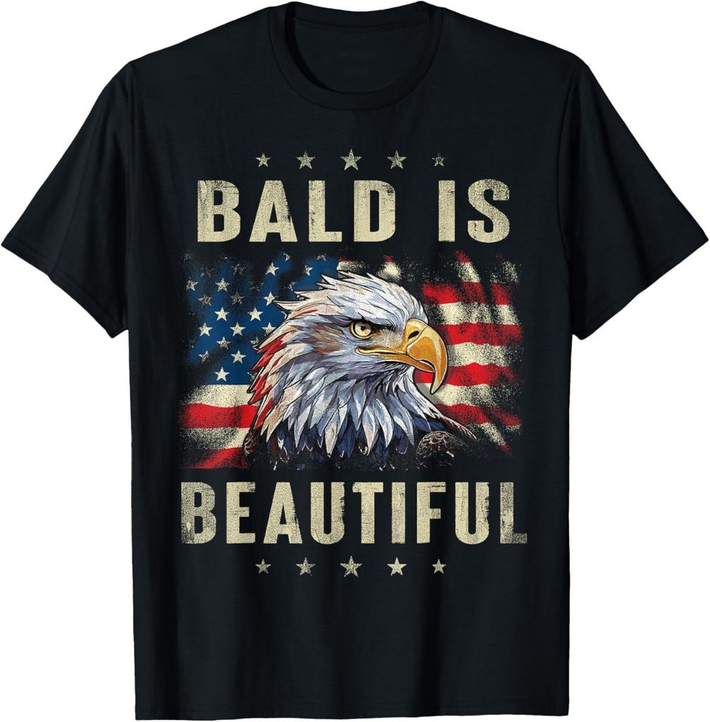 Bald Is Beautiful 4th of July Independence Day America Eagle T-Shirt Mens Womens Tees Top