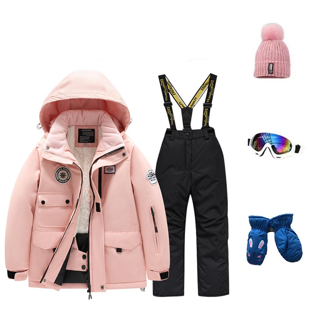 Children's Fashion Skiwear Set Boys' And Girls' Thickened Waterproof Thermal Ski Suit Five-Piece Outfit With Jacket And Trousers