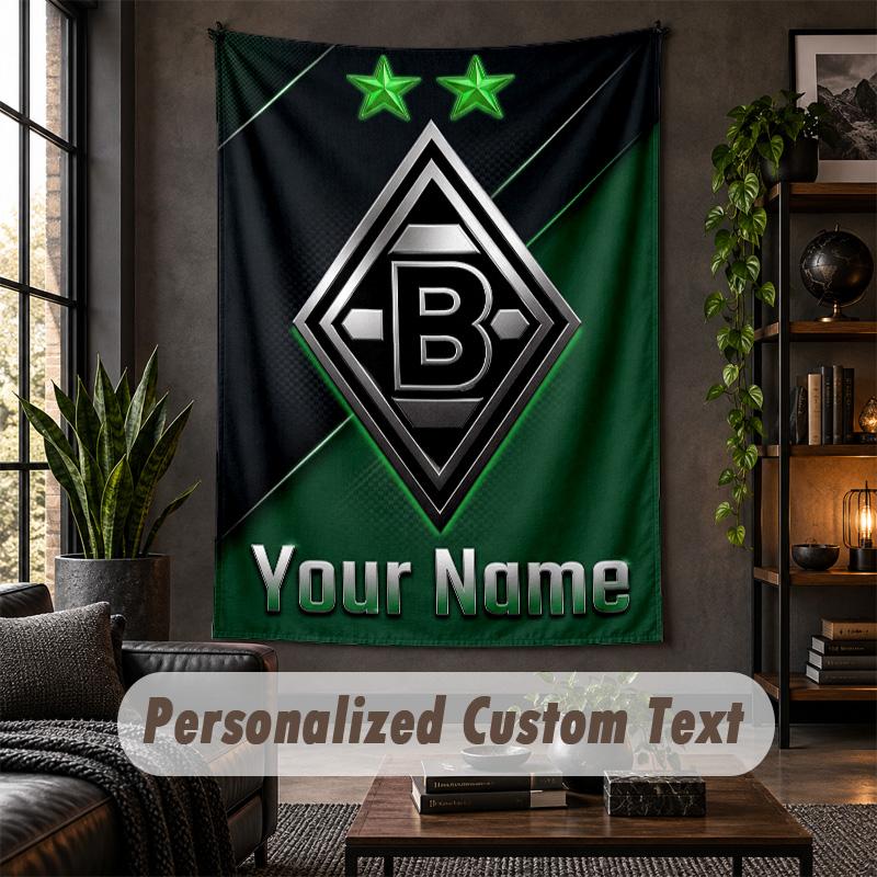 Personalized Wall Tapestry,Borussia Mönchengladbach Custom Text, Soft Fabric Wall Art For Indoor Decoration