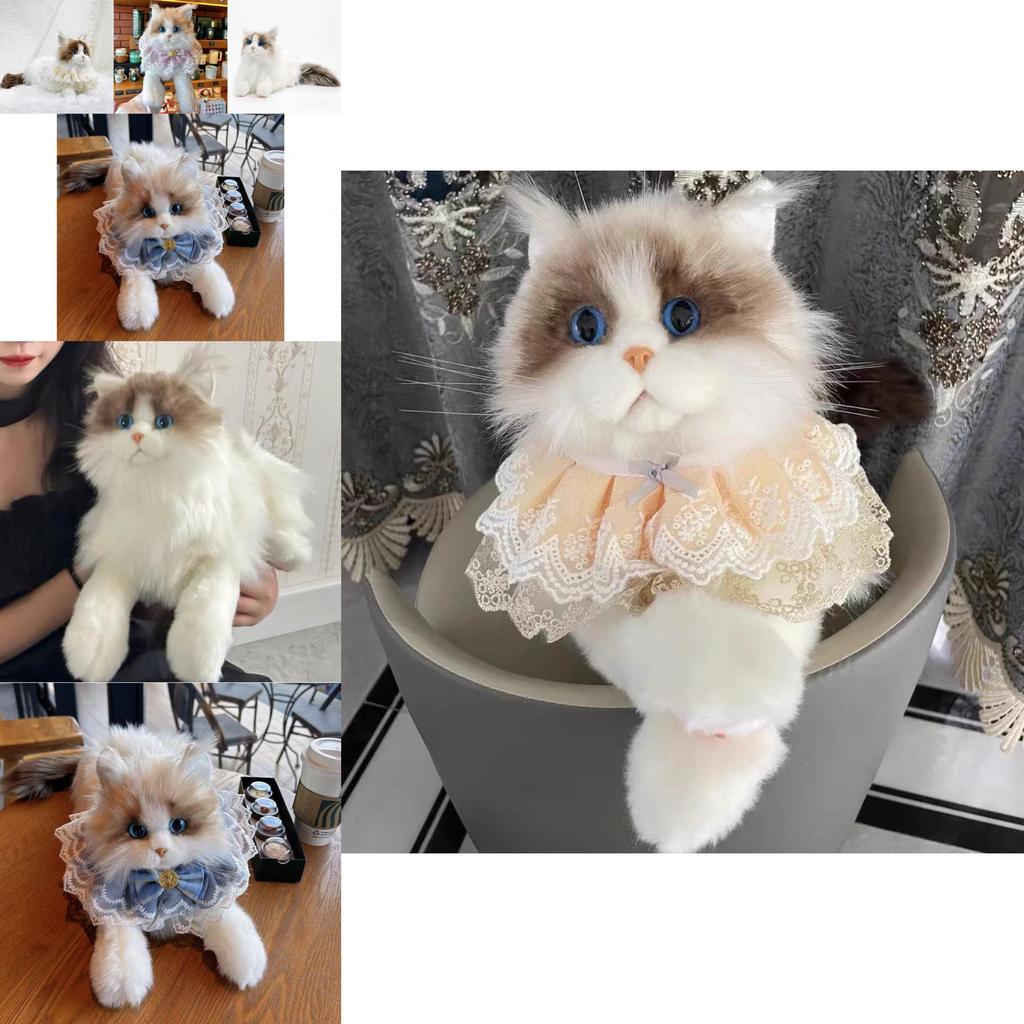 Cute Realistic Cat Plush Toy Fluffy Kitten Soft Stuffed Animal For Children