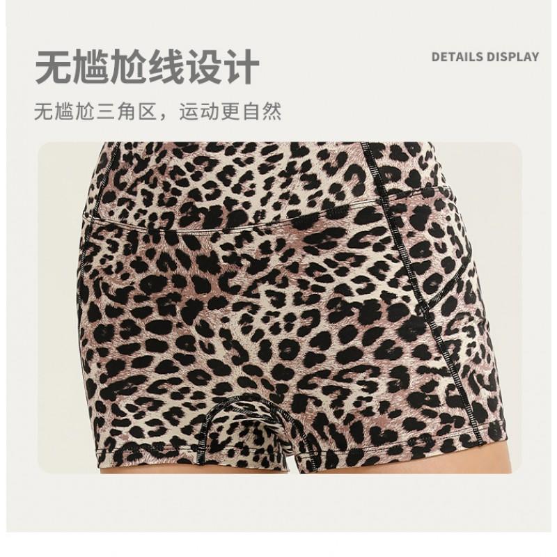 High-Waisted Leopard Print Yoga Shorts Women Stretchy Breathable Tight Fitness Pants Workout Leggings