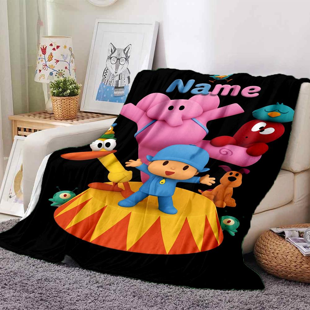 Custom Name Pocoyo Theme Printed Blanket Perfect For Couch Bed Travel Outdoor Use Machine Washable Cozy Durable