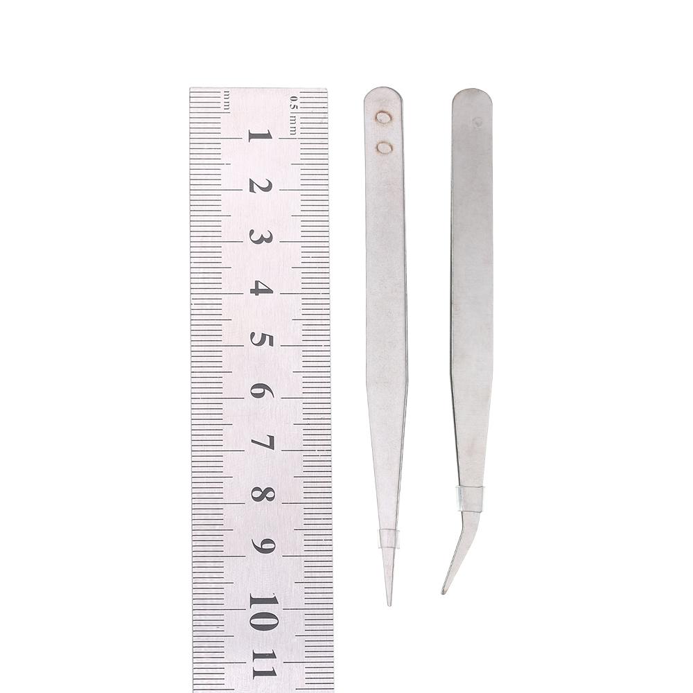Silver Tone Straight Elbow Eyebrow Clip Stainless Steel Tweezers Phone Repair Tools Pliers Tool