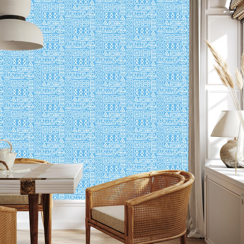 Polynesian Geometric Pattern Azure Wallpaper 50x1000