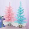45cm Christmas Mini Desktop Christmas Tree with Wooden Base Pink/Blue Christmas Tree Christmas Scene Decoration Mini Xmas Tree