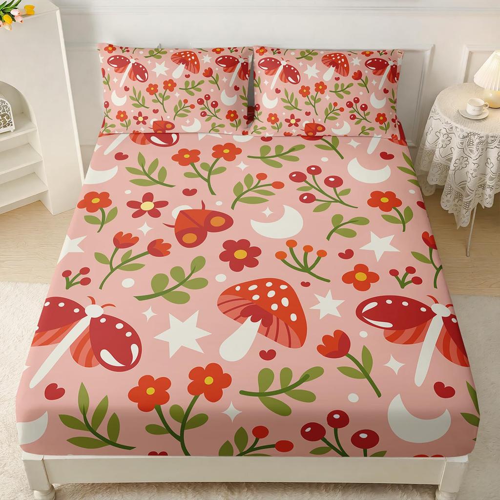 Милый мультяшный узор с лягушкой Шапка на кровать из трех частей Цифровая печать Постельное белье Шапка на кровать Набор из трех частей Дети и взрослые