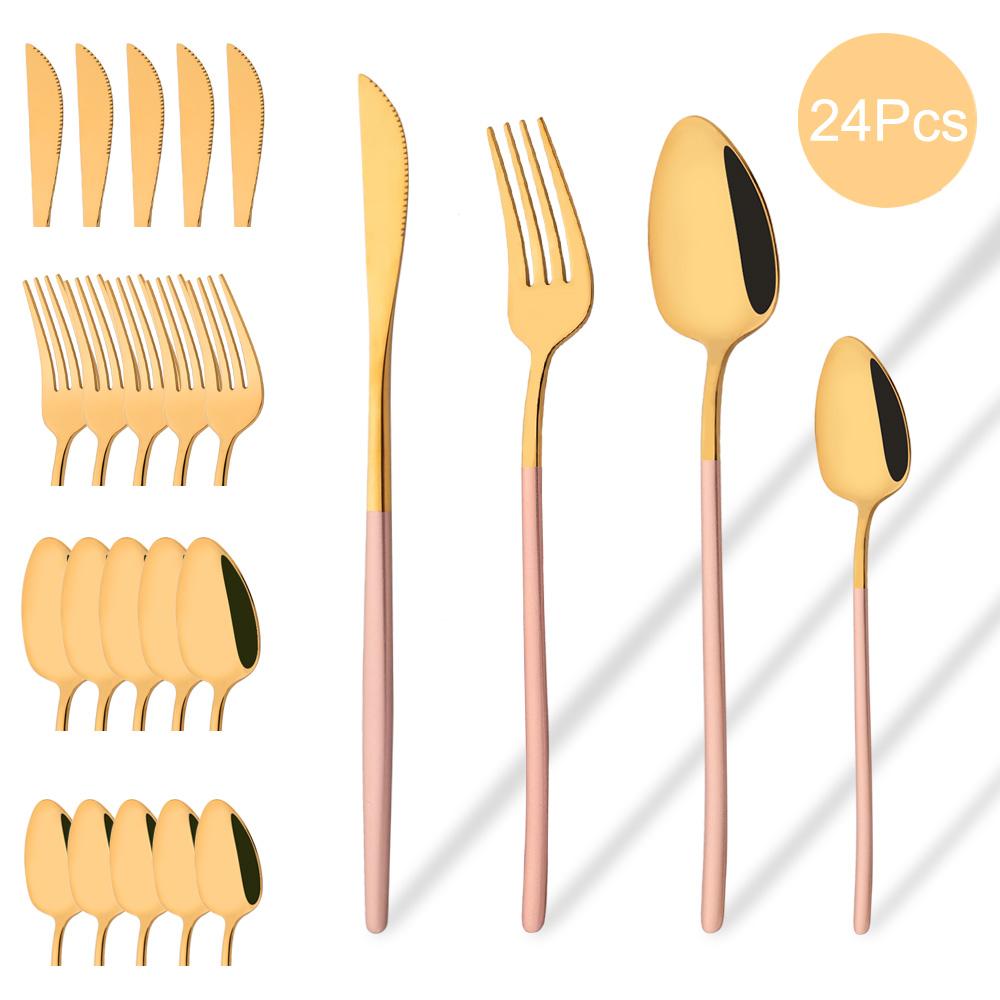 Набор столовых приборов Western, 24 предмета, столовая посуда из нержавеющей стали, черная серебряная ложка, вилка, нож, столовый набор, домашние столовые приборы