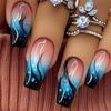 24 шт. Длинные балерины Накладные акриловые ногти Искусственные ногти Синий градиент Пламя Наклейки для ногтей для вечеринки