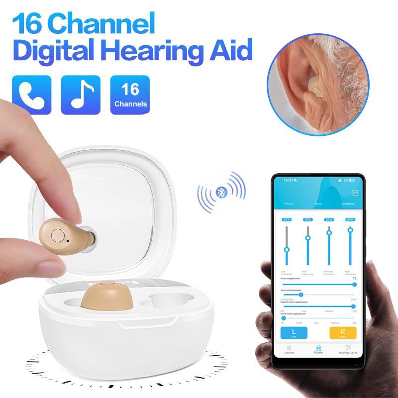 16 Channels Hearing Aid For Deafness Elderly Bluetooth Hearing Aids App Control Rechargeable Sound Amplifier with LED Display