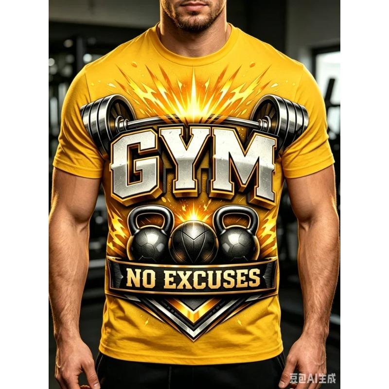 Модная новая мужская футболка GYM No Excuses с принтом штанги и гири, футболка для фитнеса, повседневная уличная одежда, топы с коротким рукавом