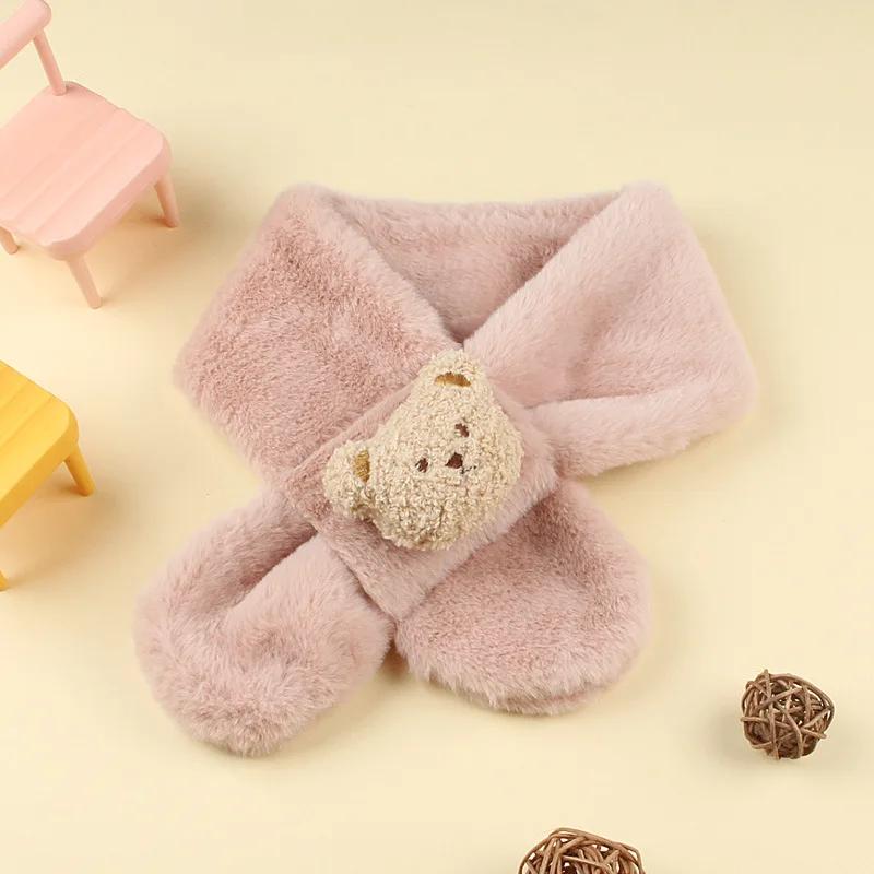 Autumn and winter cartoon teddy bear plush boy and girl children's scarf,imitation rabbit fur thick autumn and winter warm scarf