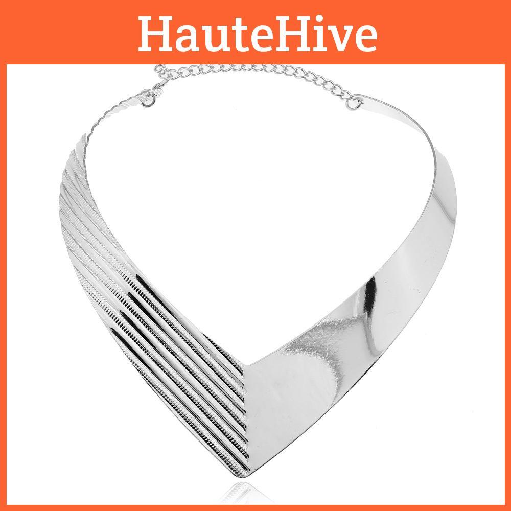 Fashion V Shaped Metal Women Collar Necklace With Geometric Design For Stylish Office Wear