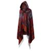 Vintage Women Autumn Hooded Cloak Geometric Buckle Tassel Warm Bohemian Casual Poncho