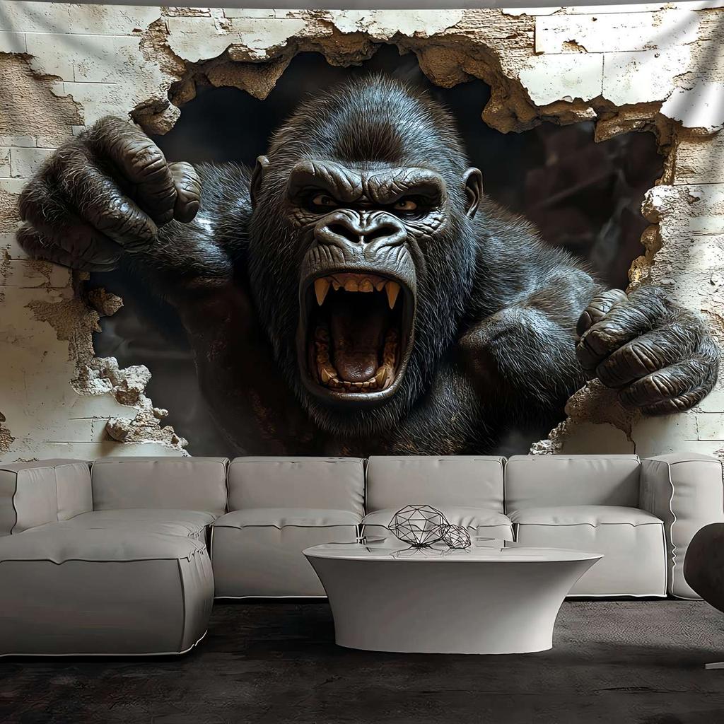 1 шт. 3D Динамичная Горилла, Эффект Прорыва Стены, Печатный Гобелен для Гостиной, Спальни, Офиса, Домашней Вечеринки, Декор