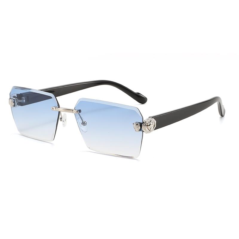 Photochromic Sunglasses Men Women Rimless Square Sun Glasses Leopard Head Metal Frame UV Protection Outdoor Sunscreen Eyewear