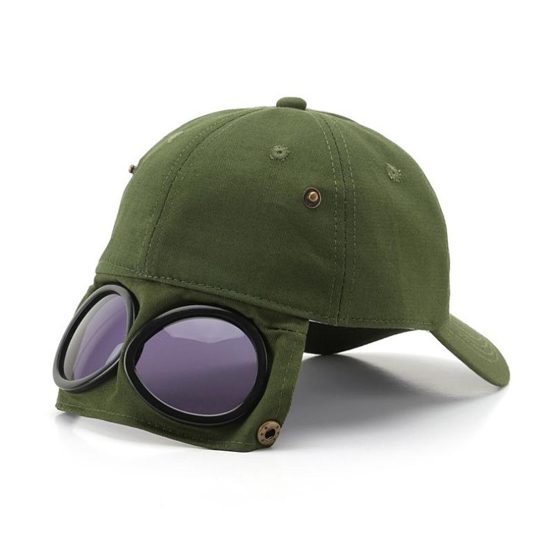 Pilot-style personality glasses and baseball cap