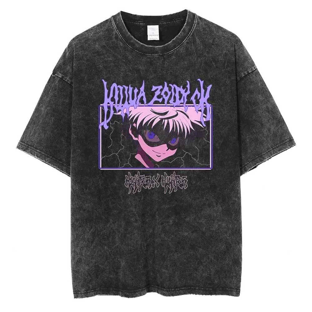 Japan Classic Hotblooded Anime Hunter  Hunter GON FREECSS Print Tshirts Men Women Oversized Tees Harajuku Washed Cotton Tops