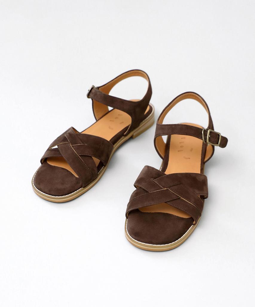 Heenn Crossover Suede Sandals. Brown
