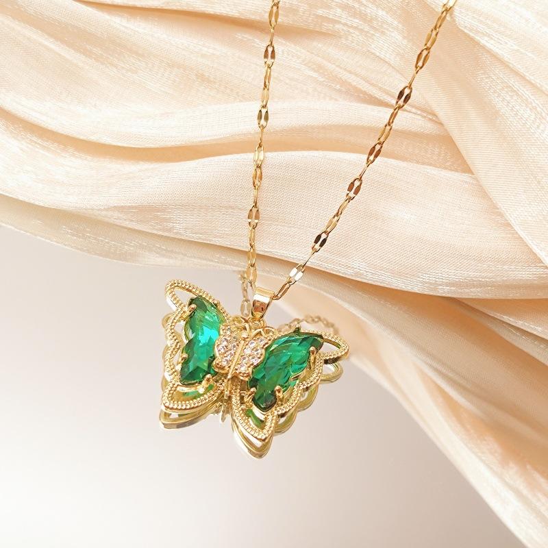 Fantastic Crystal Gold-Color Butterfly Necklace for Women Rhinestone Symmetrical Pendant Accessories Party Jewelry Gifts