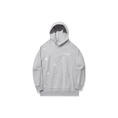 Li Ning Reignite Series Logo Star Print Loose Pullover Hoodie Men Hoodies Flower-Gray AWDU355-1