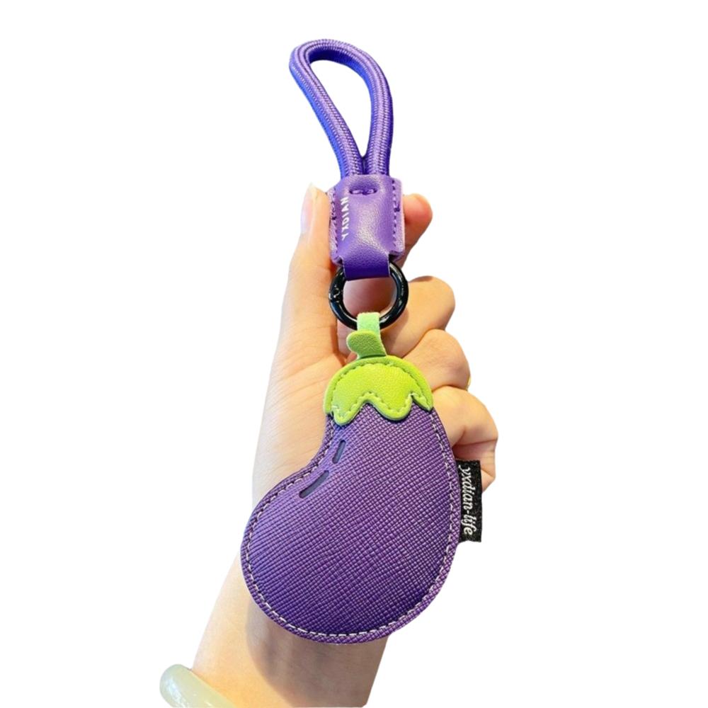 Eggplant Vegetable Keychain Carrot Car Keyring Cute PU Leather Bag Pendant  Girl/Boy