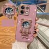 3D Quicksand Space Bear Case For Honor 200 Pro 200 Lite Electroplating Soft Silicone Cute Bracket Cover For Huawei Honor 100 Pro 90 Lite