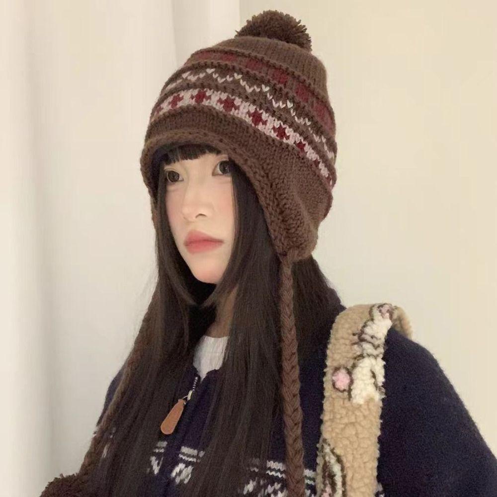 Warm Fair Isle Style Beanies Printed Ear Protection Hat Retro Jacquard Knitted Hat Autumn
