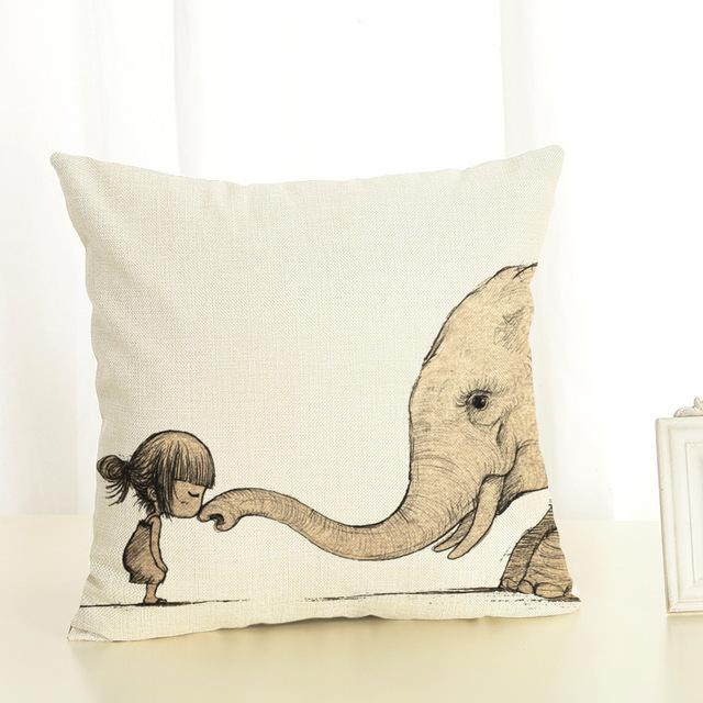 Creative Cartoon Elephant Cushion Cover Cotton Linen Elephant Printing Pillow Case For Sofa Home Decoration Almohada Zt89