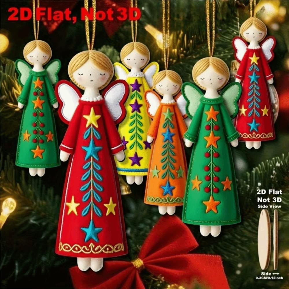 8Pcs New 2D Christmas Angel Pendant Flat Decorative Pendant Christmas Wooden Pendant Christmas Tree Top Decoration Home Ornament