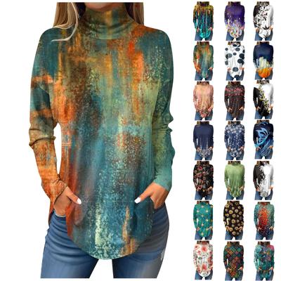 Футболки для женщин, осенние повседневные рубашки с длинными рукавами, толстовка, однотонный топ с высоким воротом, пуловер