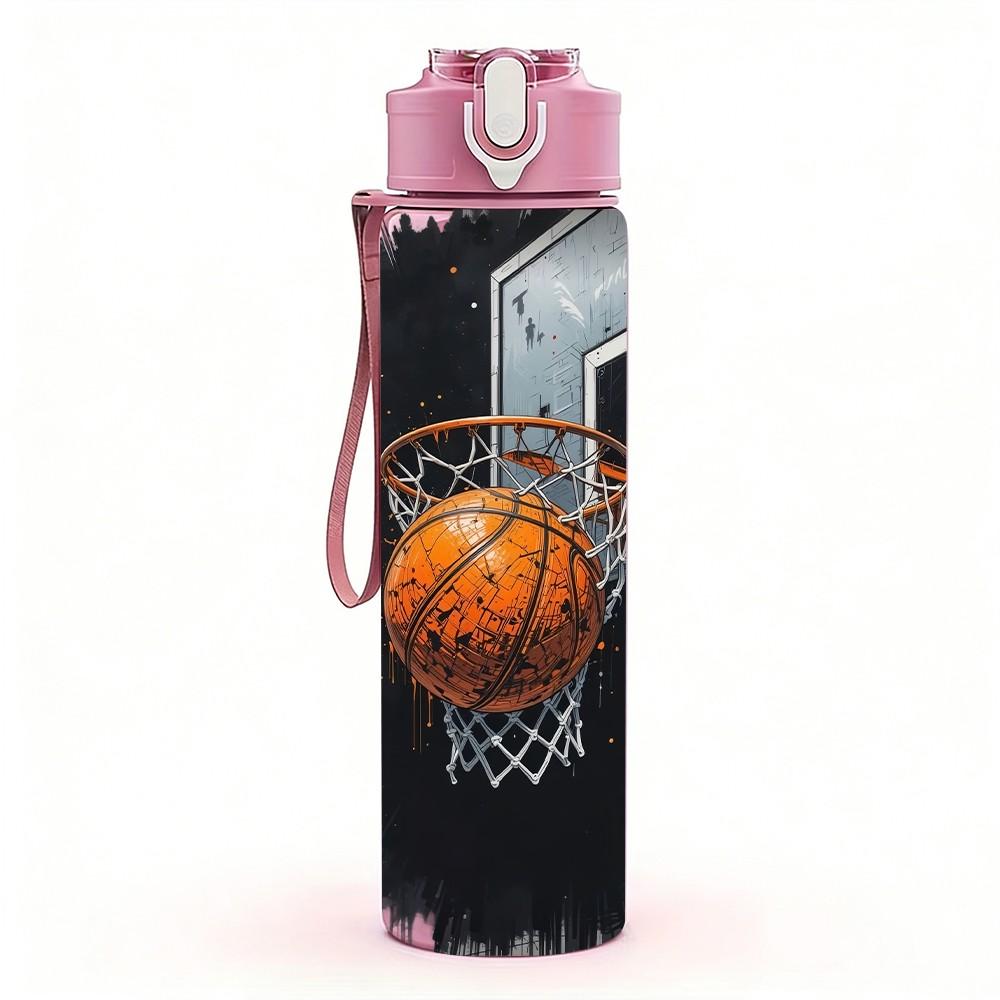 1PC Basketball Player Dark Moody Sports Art 750ml Color Plastic Sports Water Bottle Leakproof Flip Straw Lid Suitable for Sports Office Home Use