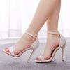 Sexy Ankle Strap Sandals Women Party Lace Decoration PU 11CM Thin Heels Buckle Strap Narrow Band Dress Women's Shoes White