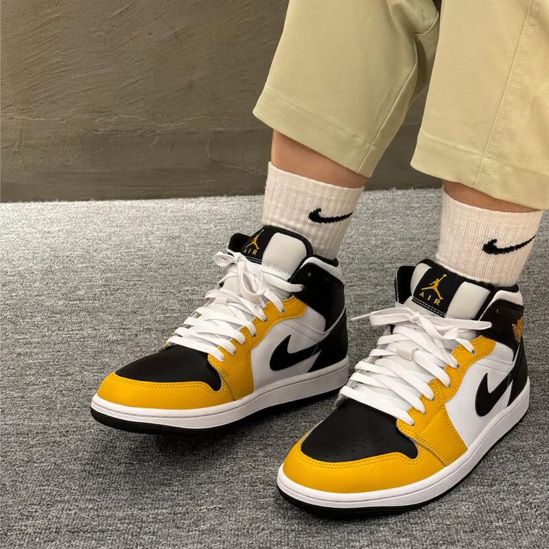 Детские кроссовки Air Jordan 1 Mid GS Yellow Ochre Black White DQ8423-701