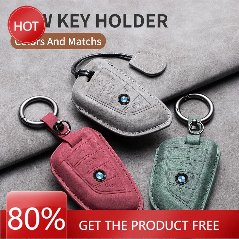 KWYP9 Hot 2025 Suede Leather Car Key Case Cover Shell Fob For BMW X1 X3 X5 X6 X7 1 3 5 6 7 Series G20 G30 G11 F15 F16 G01 G02 F48 Acce