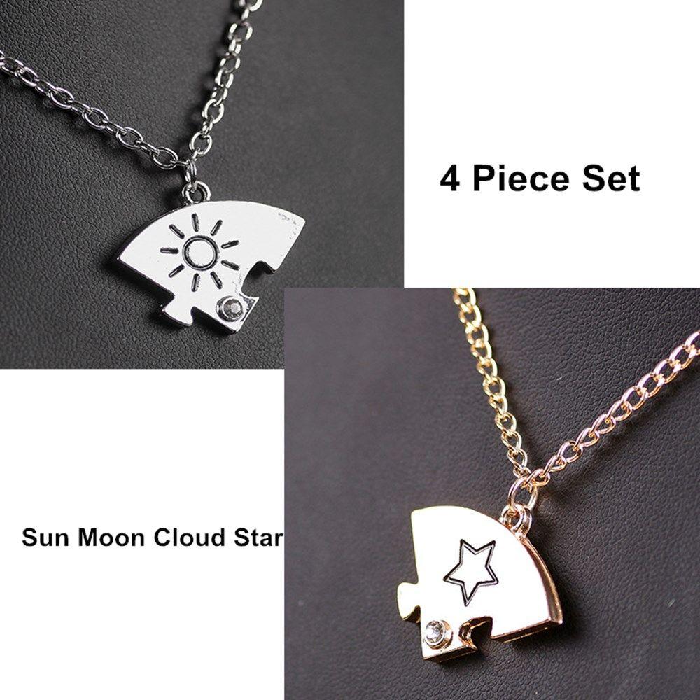 Inlaid Rhinestone Jewelry Men Women Friendship Necklace Sun Moon Cloud Star Best Friend BFF Pendant