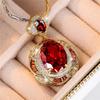 Luxury Vintage Big Red Crystal Oval Pendant Necklace for Women Zircon Choker Wedding Party Jewelry Gifts