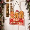 Xmas Home Entrance Sign Christmas Gingerbread Man Wooden Hanging for Front Door, Merry Photo Background Prop Plaque with Lanyard, Holiday Wall