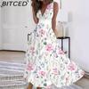 Женские летние платья-майки с V-образным вырезом и высокой талией без рукавов с принтом