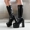 Black Knee High Boots Women Platform Sexy Goth Punk Heeled Women's Winter Thigh High Boot Fetish Party Shoes Ladies Large Size